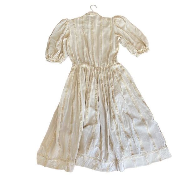 Vintage Albert Nipon Dress Cream Gold Metallic Flaw - Picture 2 of 12